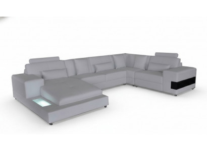 Ledersofa Canapé Wunnlandschaft Eck Garnitur Design Modern Sofa U-Form mat USB