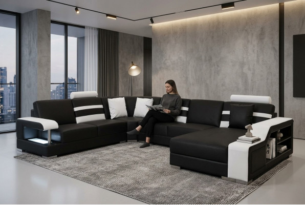 Ecksofa mat USB Polstersëtz Lieder Couch Sofacen Couchen Garnitur Wunnlandschaft