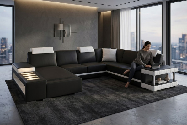 Designer Lieder Polster Ecksofa mat USB Polster Eck Landschaftsraum Grouss Lieder