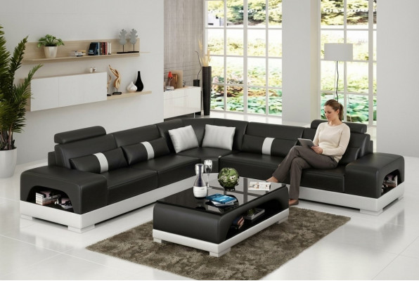 Designer Wunnlandschaft Eckssofa Sofa USB Grouss L Form XXL Sëtz Garnitur Sandberg