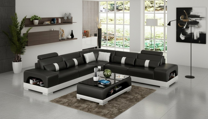 Designer Wunnlandschaft Eckssofa Sofa USB Grouss L Form XXL Sëtz Garnitur Sandberg