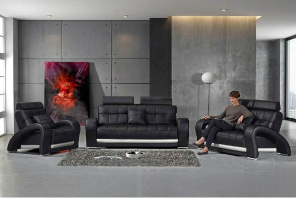 Ledersofa mat USB Wunnlandschaft 3+2+1 Sëtzer Garnitur Design Modern Sofa B2023