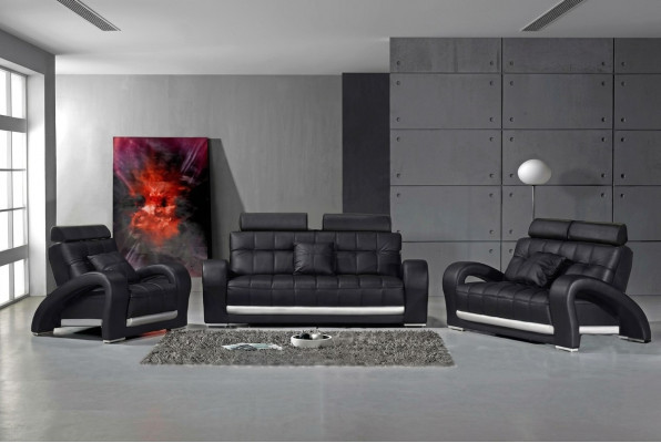 Ledersofa mat USB Wunnlandschaft 3+2+1 Sëtzer Garnitur Design Modern Sofa B2023