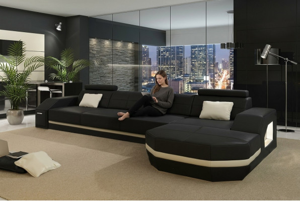 Ledercouch mat USB Wohnlandschaft Ecksofa Eck Garnitur Design Modern Sofa C4011C