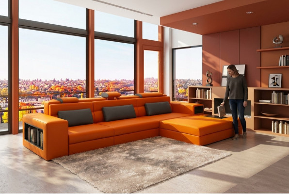 Ledersofa mat USB Wunnlandschaft Ecksofa Eck Garnitur Design Modern Sofa B2006B