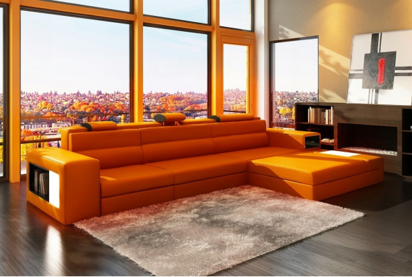 Ledersofa mat USB Wunnlandschaft Ecksofa Eck Garnitur Design Modern Sofa B2006B