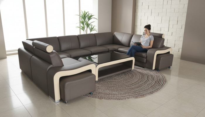 Ledersofa mat USB Wunnlandschaft Ecksofa Eck Garnitur Design Modern Sofa
