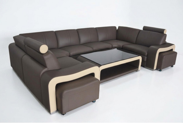 Ledersofa mat USB Wunnlandschaft Ecksofa Eck Garnitur Design Modern Sofa