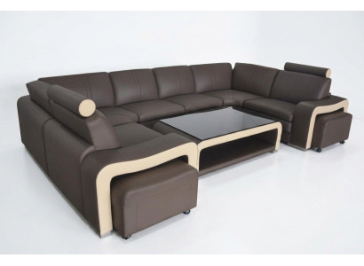 Ledersofa mat USB Wunnlandschaft Ecksofa Eck Garnitur Design Modern Sofa