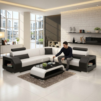 Ledersofa mat USB Wunnlandschaft Ecksofa Eck Garnitur Design Moderne Sofa G8001B