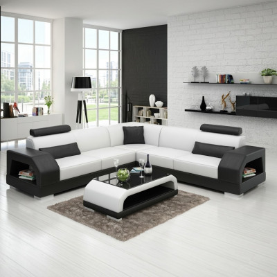 Ledersofa mat USB Wunnlandschaft Ecksofa Eck Garnitur Design Moderne Sofa G8001B