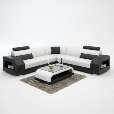 Ledersofa mat USB Wunnlandschaft Ecksofa Eck Garnitur Design Moderne Sofa G8001B