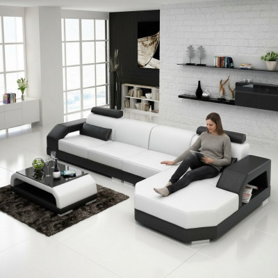 Ledercouch + USB Wunnlandschaft Eckcouch Eck Garnitur Design Canapé Sofa Nei G8001C