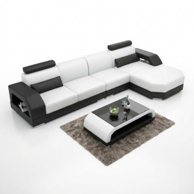 Ledercouch + USB Wunnlandschaft Eckcouch Eck Garnitur Design Canapé Sofa Nei G8001C