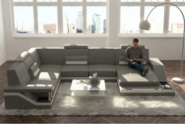 Lieder-Canapé + USB Wohnlandschaft Eckssofa Eck Garnitur Design Canapé Sofa Hamburg
