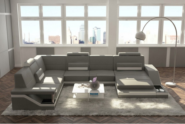 Lieder-Canapé + USB Wohnlandschaft Eckssofa Eck Garnitur Design Canapé Sofa Hamburg