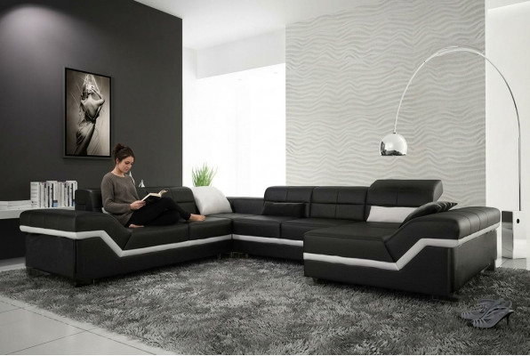 Ledercouch Sofa Wunnlandschaft Eckecksofa Eck Garnitur Design Modern Couch mat USB