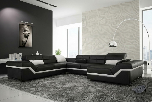 Ledercouch Sofa Wunnlandschaft Eckecksofa Eck Garnitur Design Modern Couch mat USB