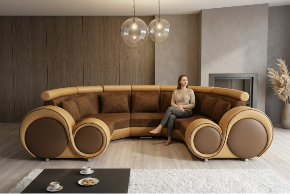 Wunnlandschaft Designer Sofa Textil Couch + USB Mikrofaser Polstersett XXL