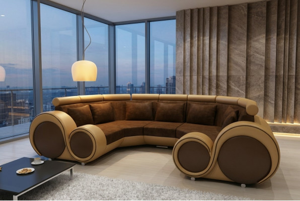 Wunnlandschaft Designer Sofa Textil Couch + USB Mikrofaser Polstersett XXL