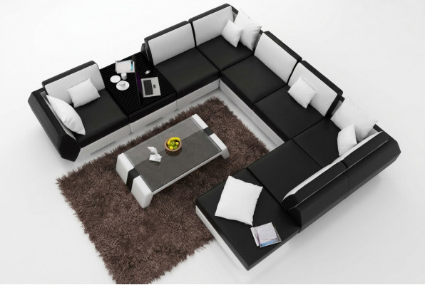 XXL Wunnlandschaft Ledersofa Design Polster Garnitur Canapé Ecksofa Grouss Sofa +USB