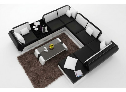 XXL Wunnlandschaft Ledersofa Design Polster Garnitur Canapé Ecksofa Grouss Sofa +USB