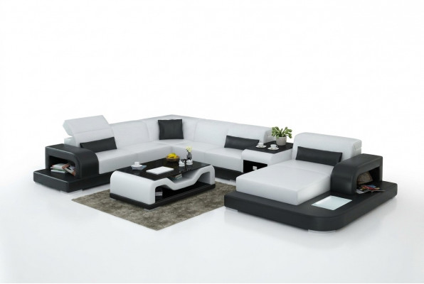 Ecksofa Canapé + USB Këssen Wunnlandschaft Polstereck Designsofa Ledercanapé Nei