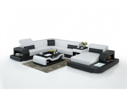 Ecksofa Canapé + USB Këssen Wunnlandschaft Polstereck Designsofa Ledercanapé Nei