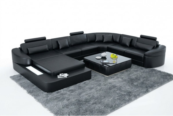 Luxus Lieder Sofa Polster Modern Sëtz Garnitur Eckcouch Wunnlandschaft LED USB