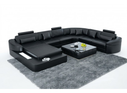Luxus Lieder Sofa Polster Modern Sëtz Garnitur Eckcouch Wunnlandschaft LED USB