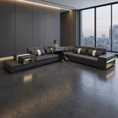 Stoff Canapé Stoffsofa Ecksofa USB, Canapé Wunnlandschaft XXL Stoff Sofa Canapéen