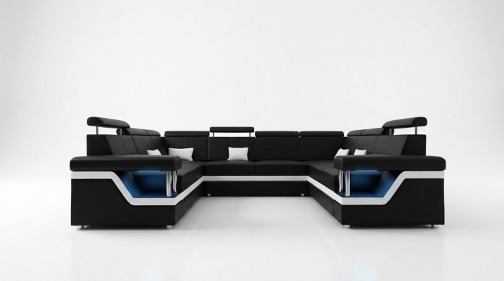 Ledersofa mat USB Grouss XXL Canapé Ecksofa Wunlandschaft Canapé Polster Sëtz LED