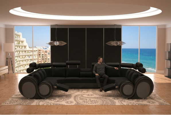 Designer XXL Wunnlandschafte Sofa mat USB Couch Polster Canapé Ecksofa Textil Stoff Nei