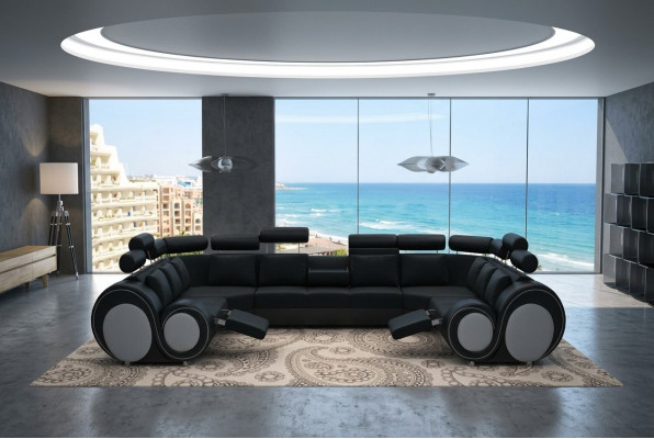 Designer XXL Wunnlandschafte Sofa mat USB Couch Polster Canapé Ecksofa Textil Stoff Nei