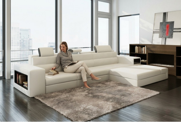 Designsfa Sofa mat USB Polster Ecksofa Garnitur Wunnlandschaft Ledersofa Canapé