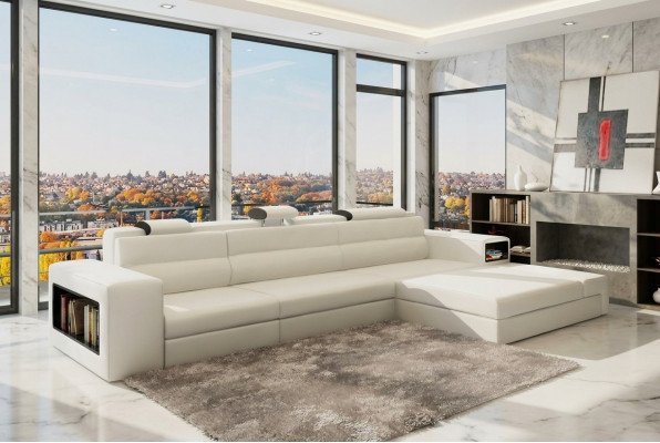 Designsfa Sofa mat USB Polster Ecksofa Garnitur Wunnlandschaft Ledersofa Canapé