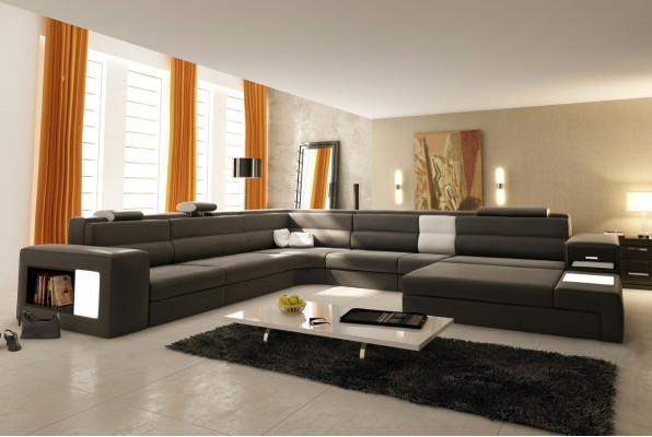 Ecksofa Polstersofa mat USB Wunnlandschaft Sëtz Eck Garnitur Lieder Textil Couch
