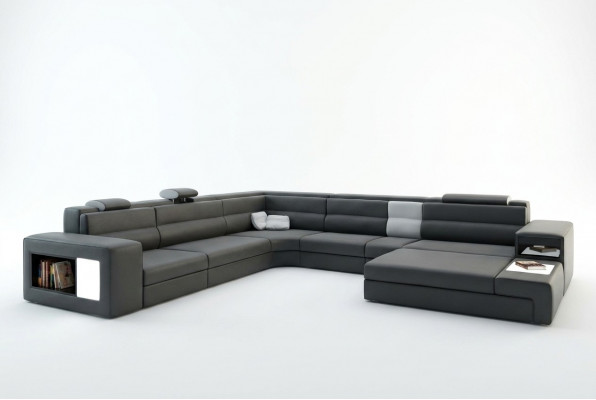 Ecksofa Polstersofa mat USB Wunnlandschaft Sëtz Eck Garnitur Lieder Textil Couch