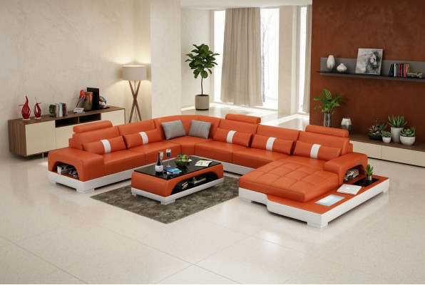 Ledercouch Couch Wohnlandschaft Ecksitzgrupp Eck Garnitur Design Modern Sofa mat USB
