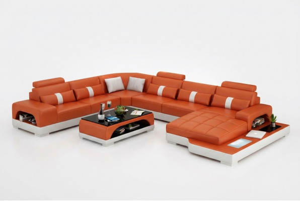 Ledercouch Couch Wohnlandschaft Ecksitzgrupp Eck Garnitur Design Modern Sofa mat USB