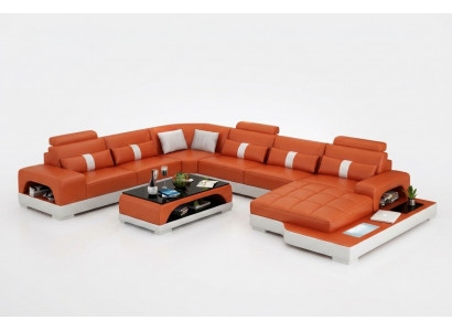 Ledercouch Couch Wohnlandschaft Ecksitzgrupp Eck Garnitur Design Modern Sofa mat USB