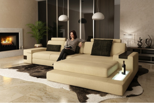 Lieder Sofa Couch Wunnlandschaft Design Garnitur Modern Eck Sofa U-Form mat USB