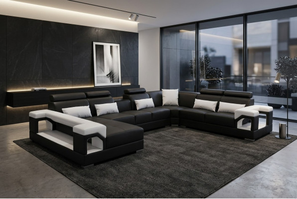 Komplett Set Këssen Ledersofa Wunnlandschaft Ecksofa Garnitur Modern Sofa USB