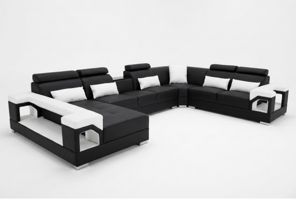 Komplett Set Këssen Ledersofa Wunnlandschaft Ecksofa Garnitur Modern Sofa USB