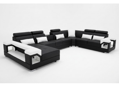 Komplett Set Këssen Ledersofa Wunnlandschaft Ecksofa Garnitur Modern Sofa USB