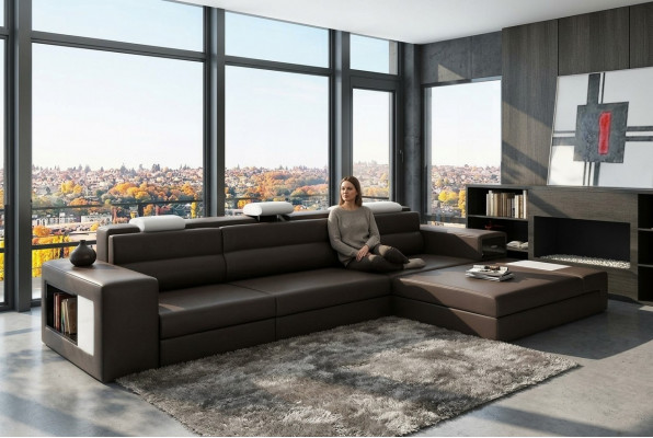 Designssofa Sofa Canapé USB Polster Ecksofa Garnitur Wunnlandschaft Liederdivan LED