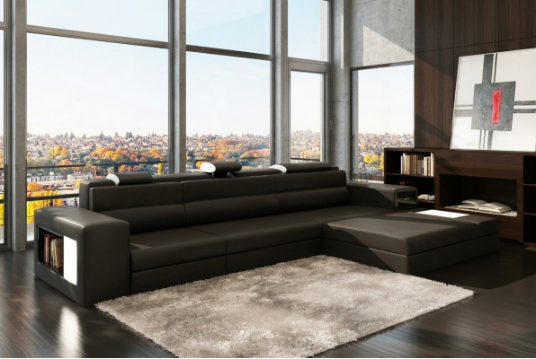 Designssofa Sofa Canapé USB Polster Ecksofa Garnitur Wunnlandschaft Liederdivan LED