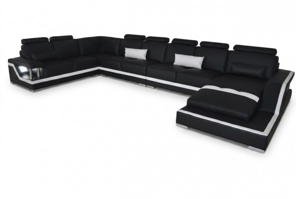 Ledersofa Wohnlandschaft Eck Garnitur Design Sofa U-Form + Chaise mat USB L6002