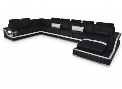 Ledersofa Wohnlandschaft Eck Garnitur Design Sofa U-Form + Chaise mat USB L6002