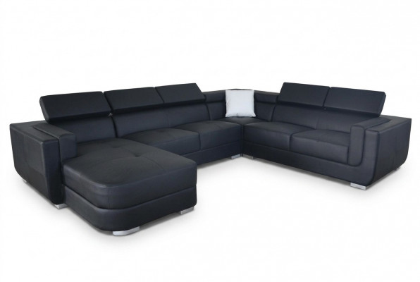 Designer Wunnlandschaft Eckcouch +USB Sofa Polster Ledersofa Sofasen Nei Schwaarz